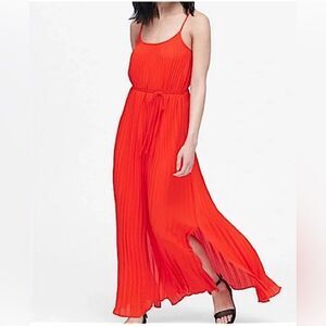 EUC Banana Republic Red/Corral Pleated Maxi Dress Sz 4